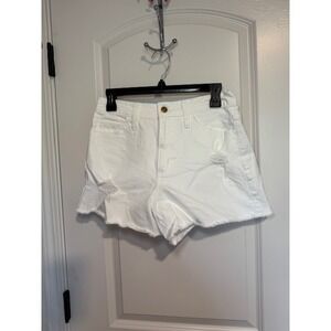 Universal Thread White Denim Shorts Size 6R High Rise Distressed Fray‎ Hem